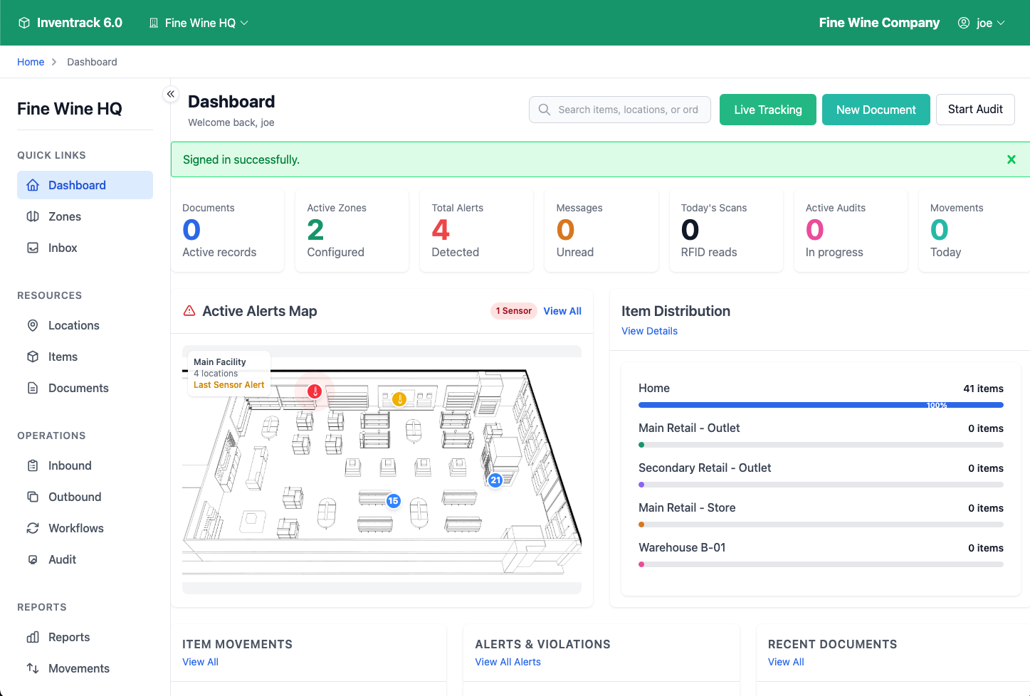 Inventrack warehouse operations dashboard